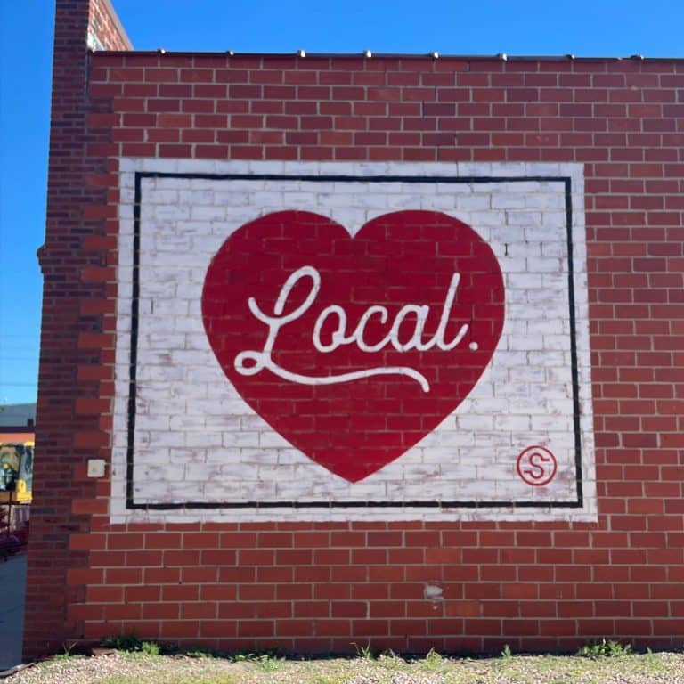 Red heart wall mural in Valentine, Nebraska