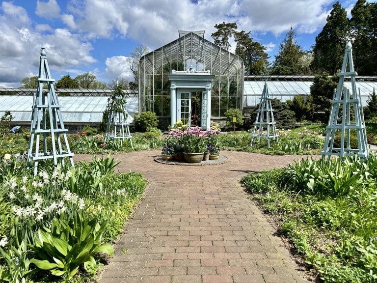 Exterior of the conservatory at Wave Hill Garden in Riverdale near NYC